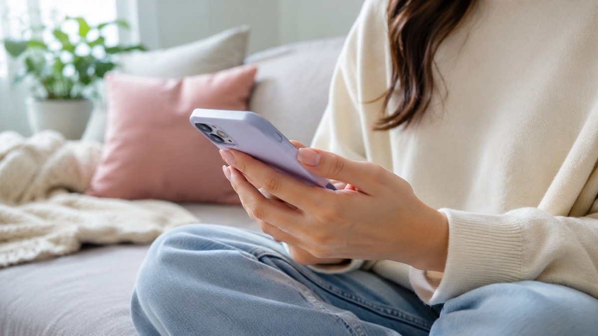好きな人からのLINEを即既読してしまいスマホを見る女性の手元