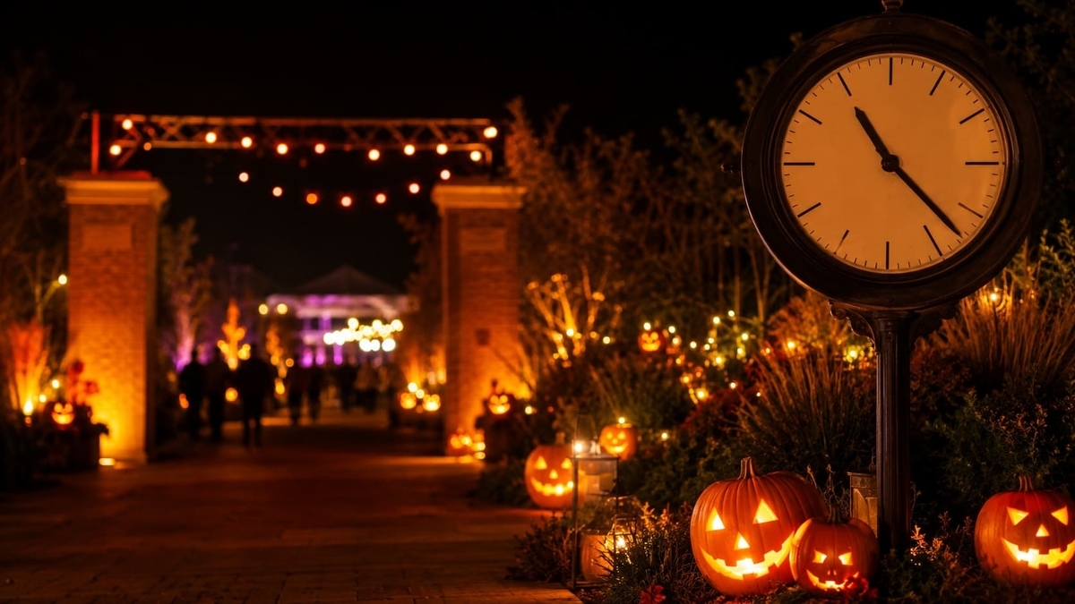 SPOOKY PUMPKIN 2026の開催時間をイメージしたハロウィーンの夜と時計