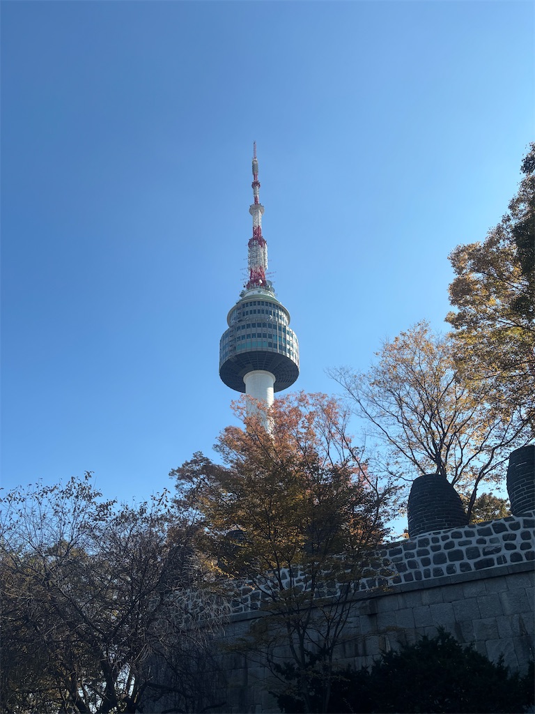 南山のふもとから見上げたNソウルタワーの外観