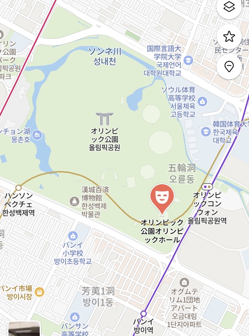 韓国オリンピックホールの会場周辺と最寄駅の位置関係地図