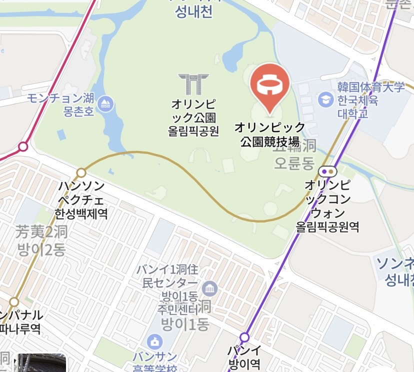 韓国KSPO DOMEの会場周辺と最寄駅の位置関係地図