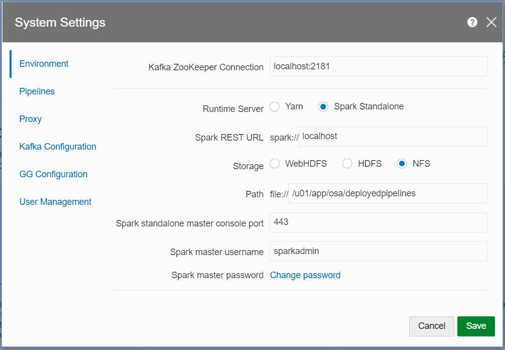 Environment および User Management から変更可能