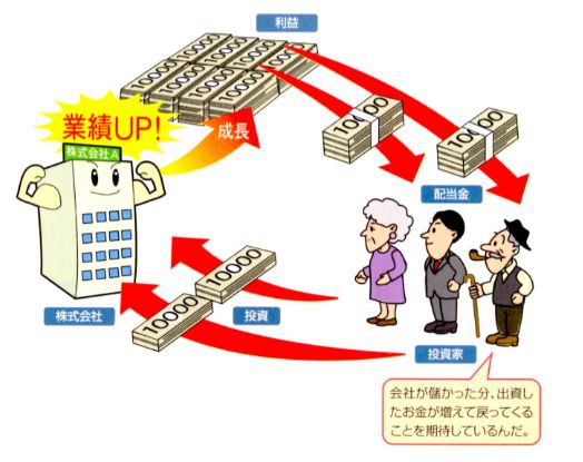 株を購入して株主になると、保有している株数に応じて、会社の利益の一部を受け取ることがでる配当（インカムゲイン）