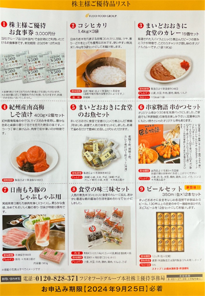 フジオフード(まいどおおきに食堂・串家物語)株主優待で購入