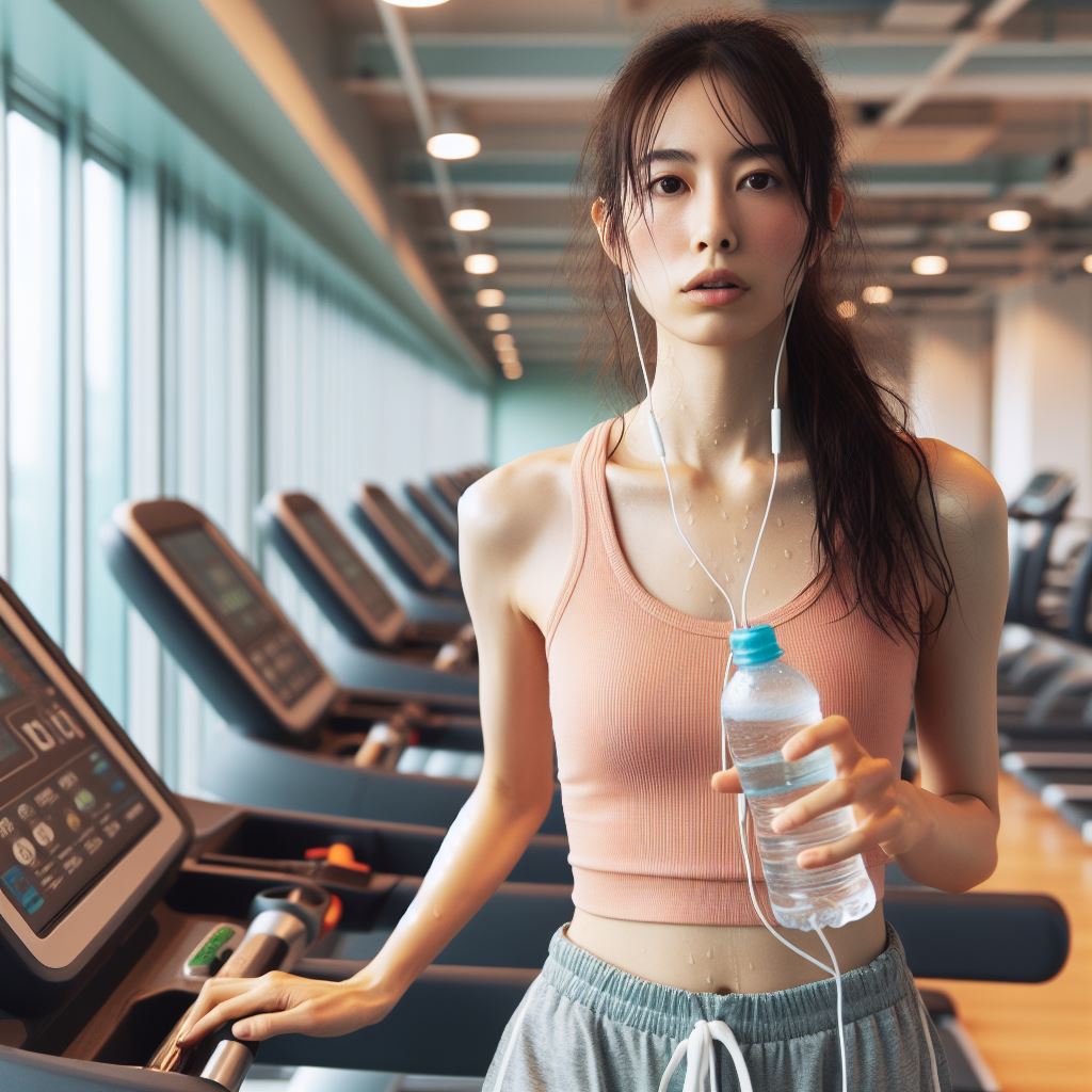 運動中に水分補給をする女性