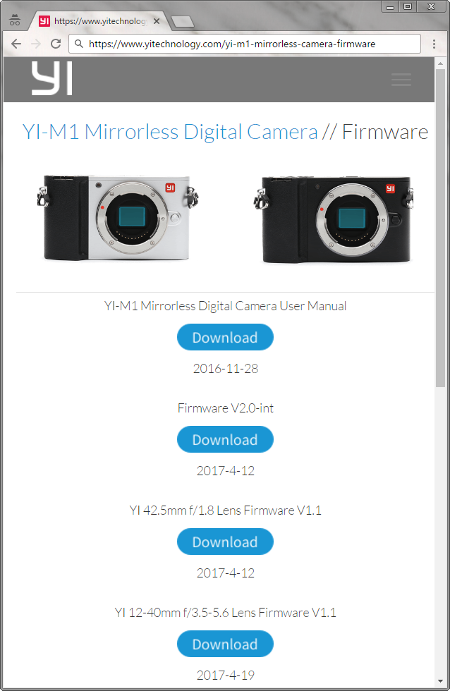 YI M1 V2.0-intダウンロードページ