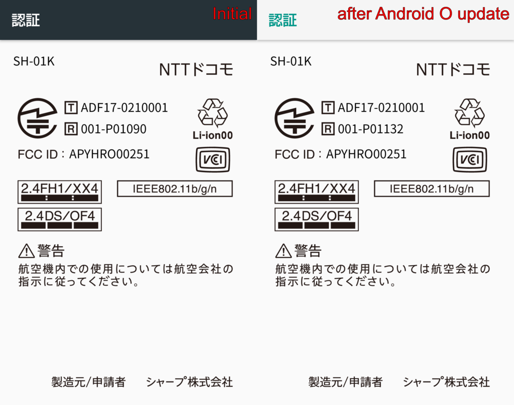 SH-01K certification number changed between Android update SH-01K certification number changed between Android update