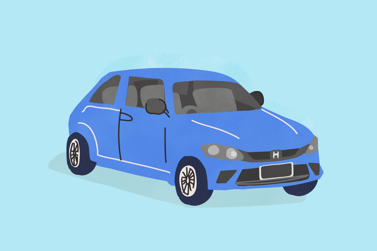 02_Honda車、CIVICシビックのイラスト。カラーは青、ブルー