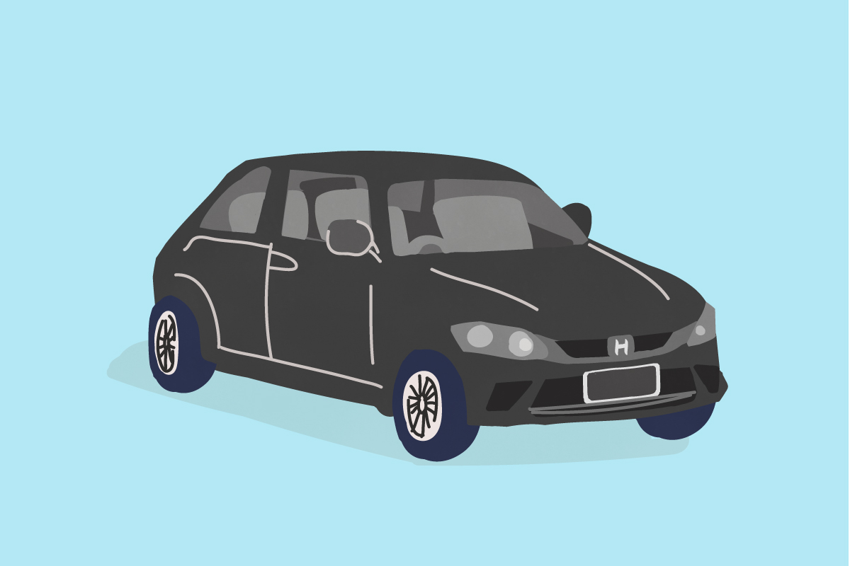 04_Honda車、CIVICシビックのイラスト。カラーは黒、ブラック