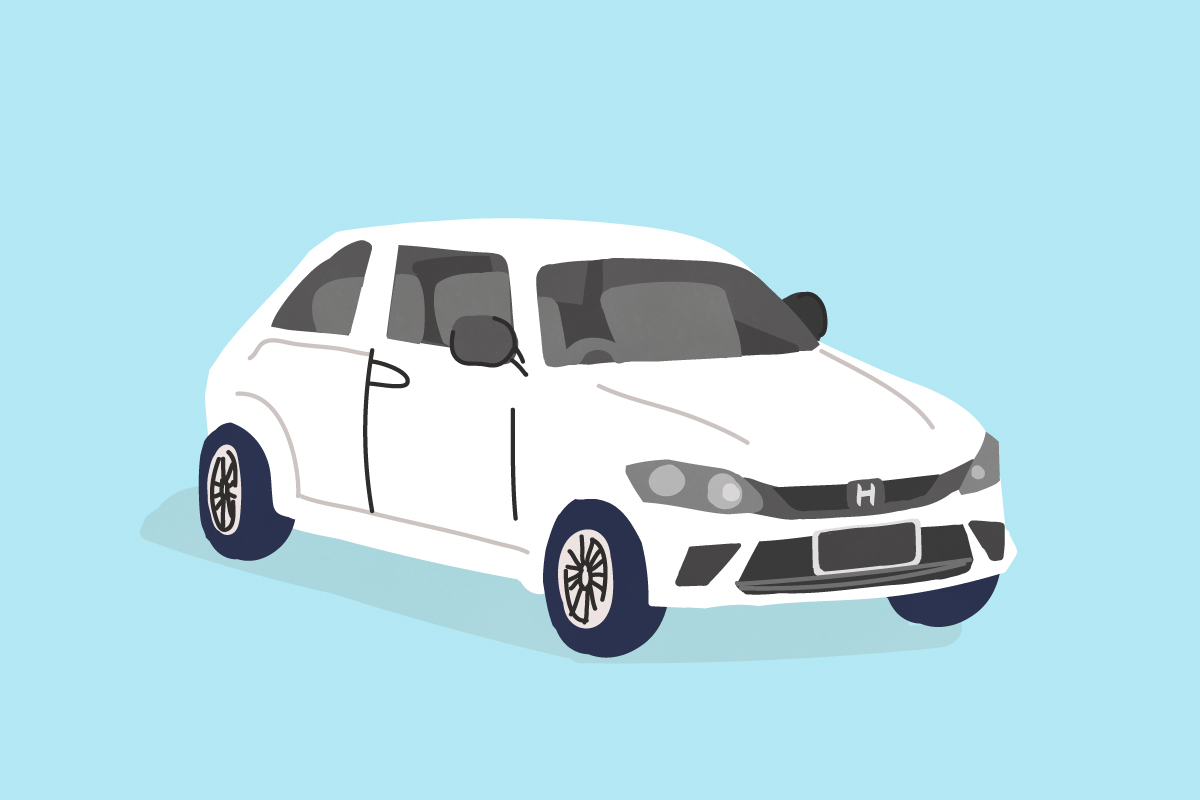 03_Honda車、CIVICシビックのイラスト。カラーは白、ホワイト