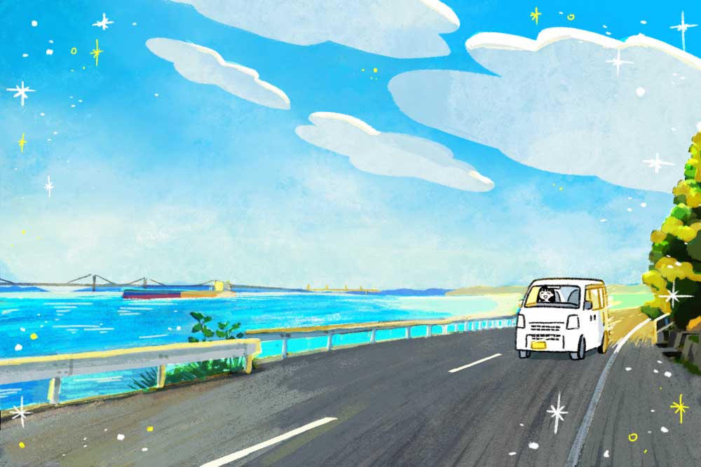 海沿いを駆け抜ける白くま