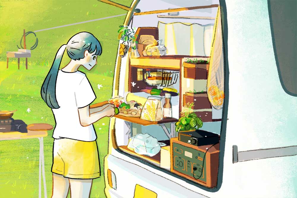 白くまキッチンで調理する様子