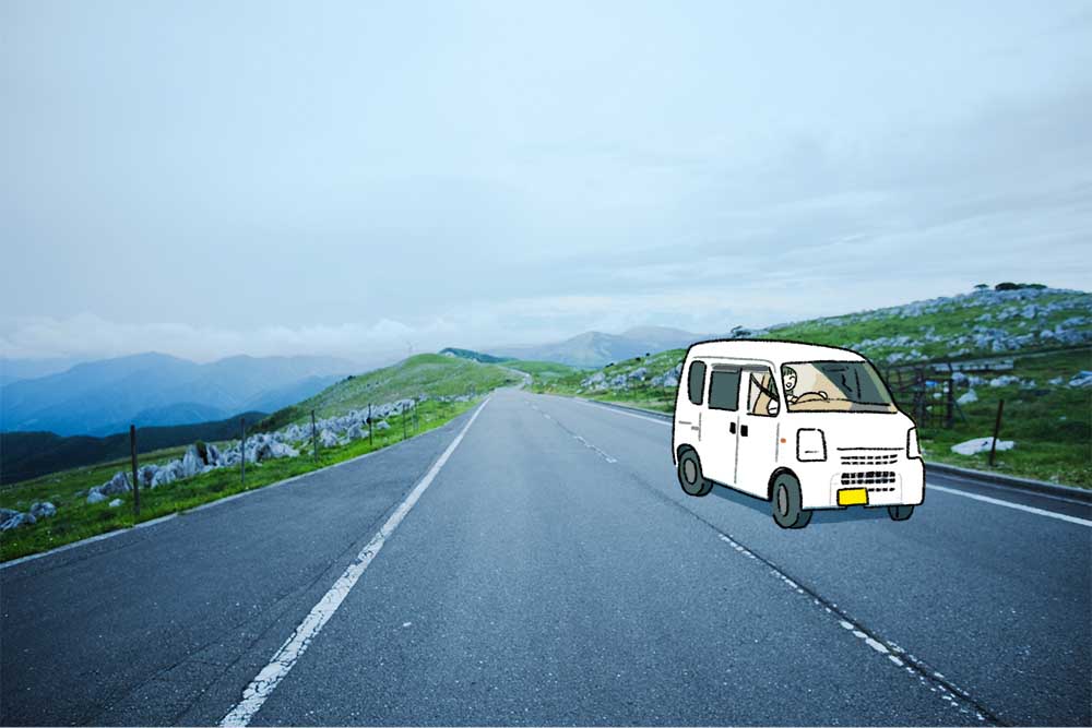 道路を走る白くま