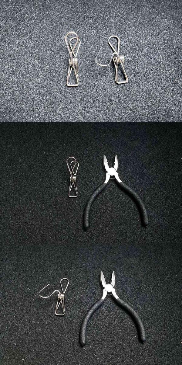 金属製の洗濯クリップをペンチで加工