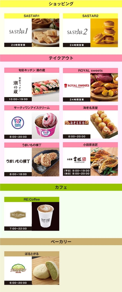 EXPASA海老名（下り）のショップ一覧