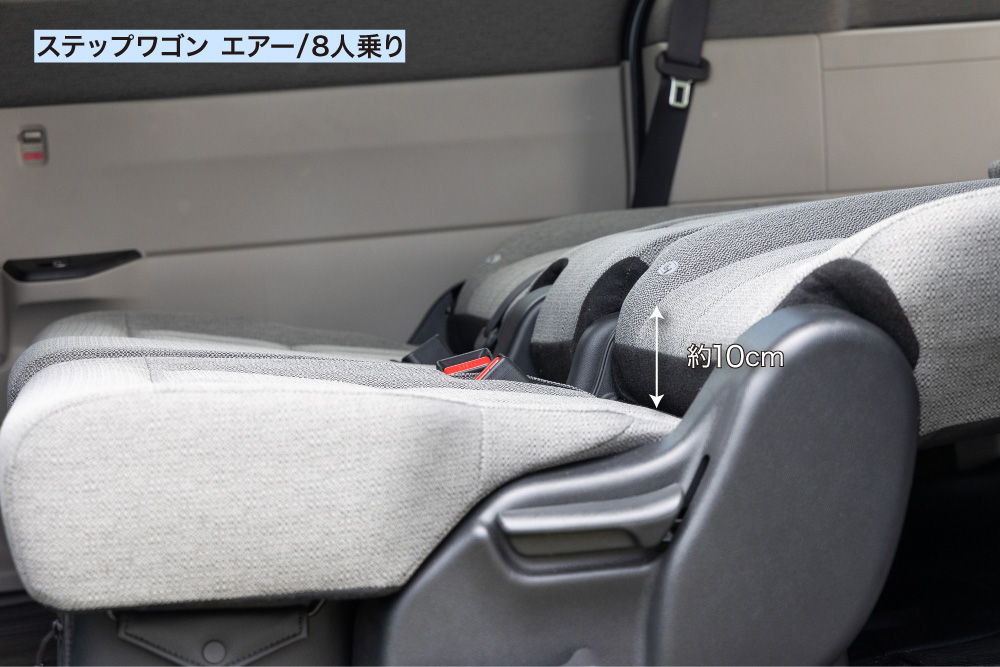 ステップワゴン エアーで2列目・3列目シートの背もたれを倒すシートアレンジの2列目のシートと背もたれの段差を埋める