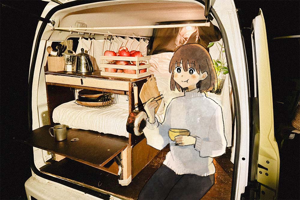 天ぷら蕎麦を堪能するいとうさん