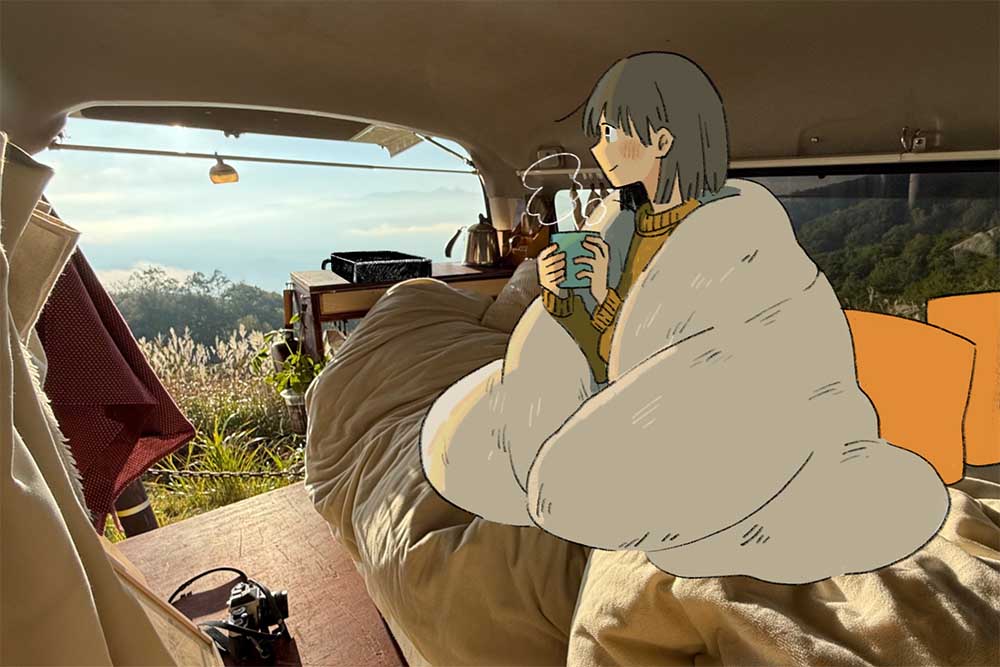 毛布とスープで暖を取るいとうさん