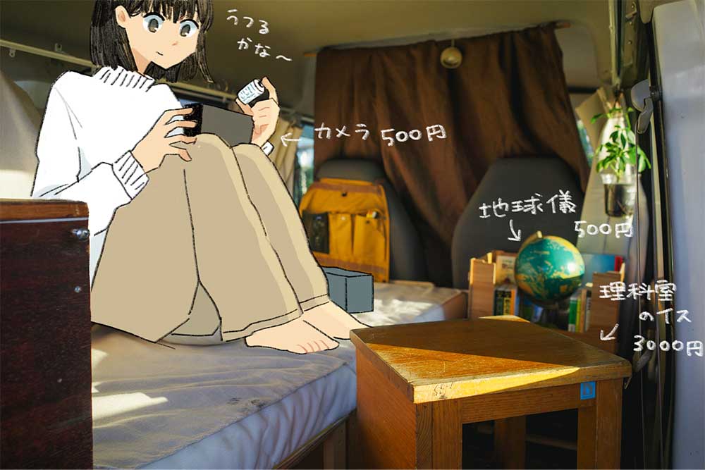 中古品で彩られた白くまの車内