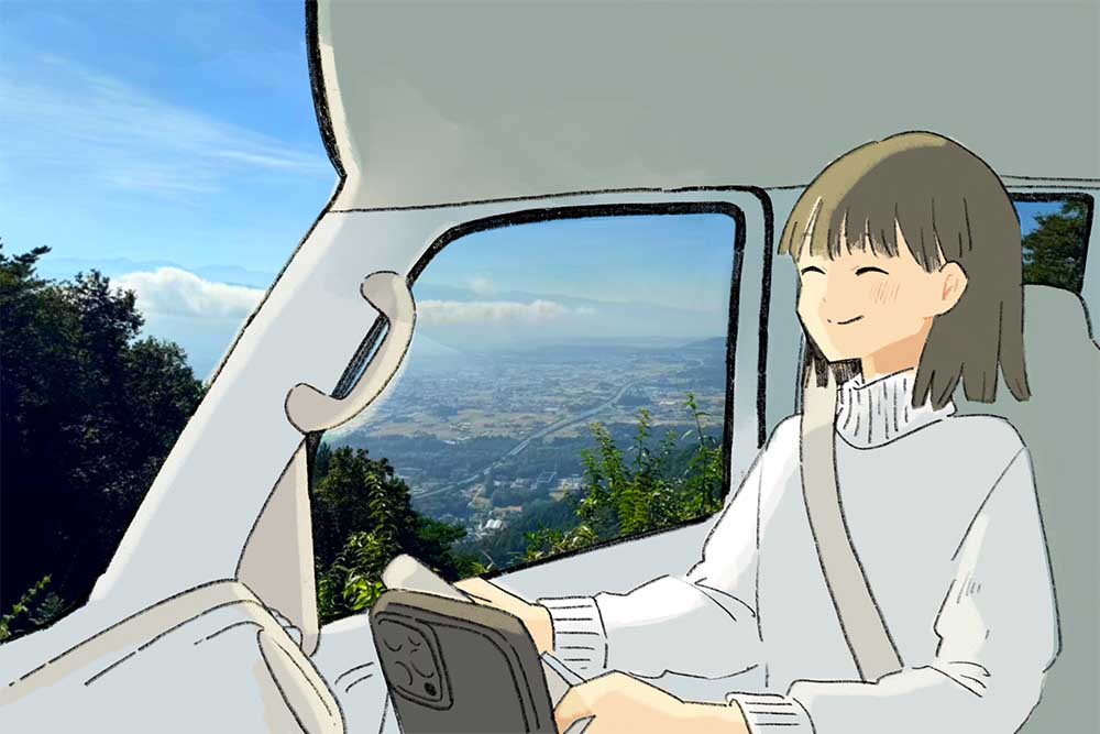 ハンドルを握り、帰路につくいとうさん