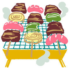 ラブちゃんの占い2020年10月秋_07　六白金星のバーベキューのイラスト