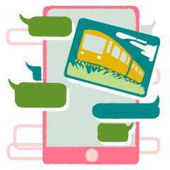 ラブちゃんの占い2020年10月秋_08　七赤金星のLINEでメッセージを送るイラスト