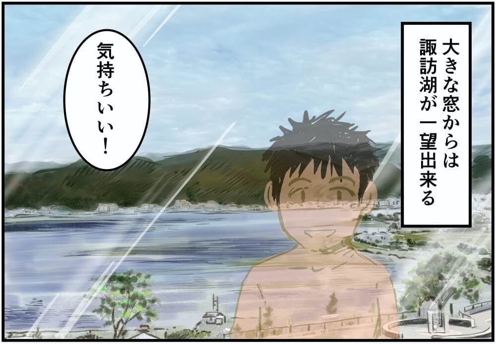 大きな窓からは諏訪湖が一望できる