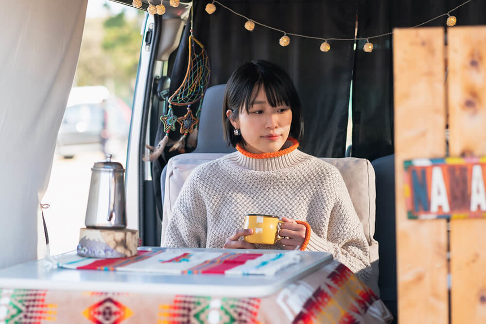 ちょもかさんの愛車・ダイハツ ハイゼットカーゴの車内
