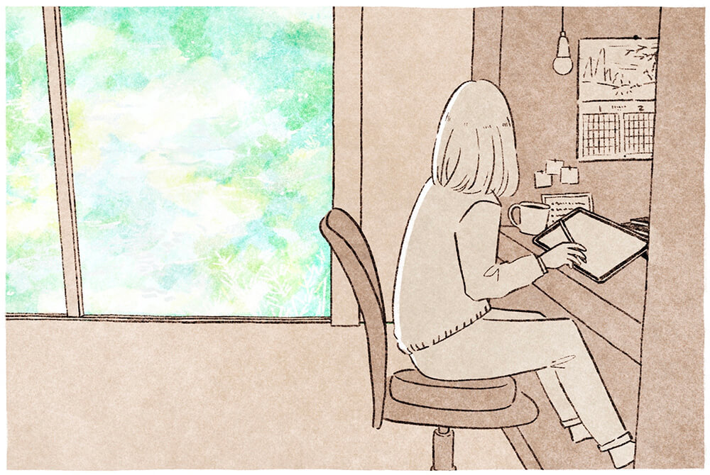 旅の思い出を回想しているいとうみゆきさんのイラスト