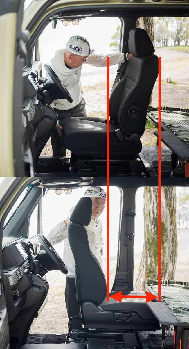 運転席を回転する前と後の違い