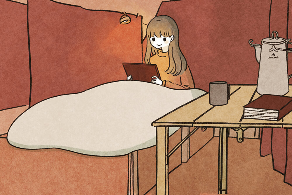 軽バンで車中泊をするいとうみゆきさんのイラスト