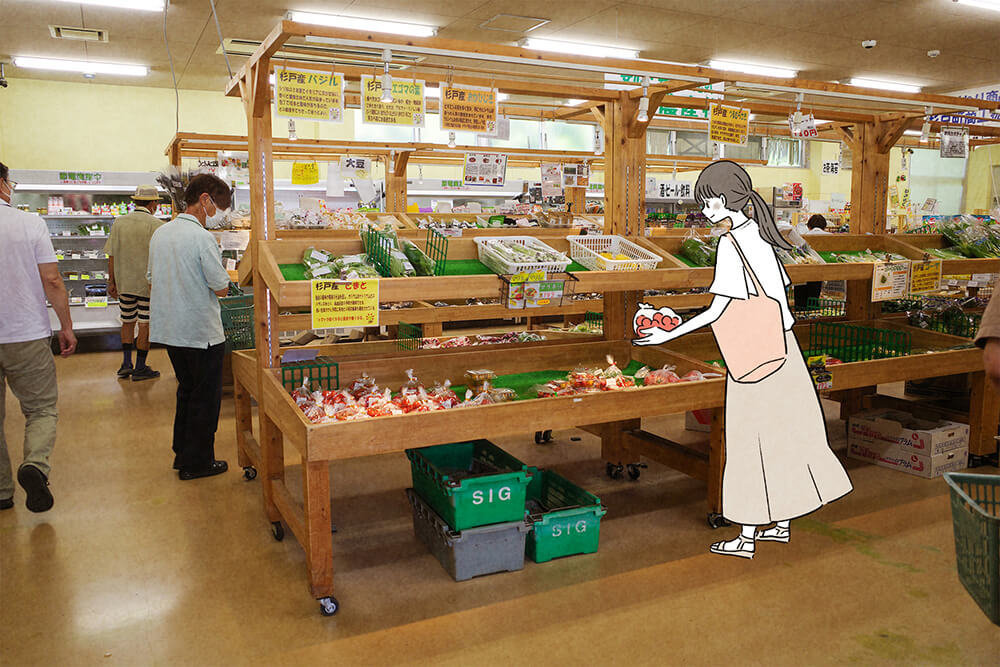 「アグリパークゆめすぎと」で買い物をする、いとうみゆきさん