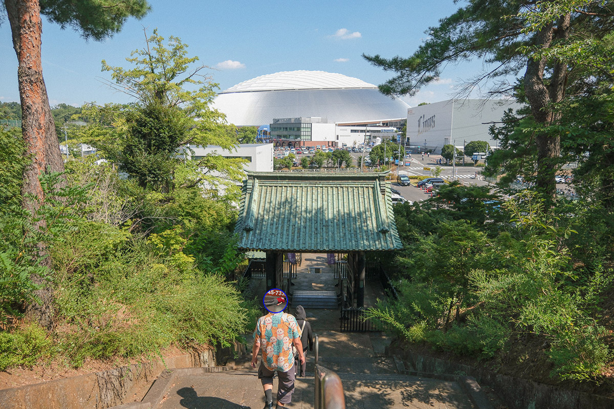 帰り道、狭山不動尊の階段から見える西武ドーム