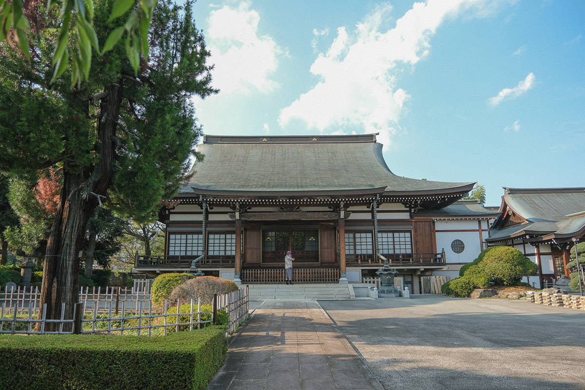 正福寺の本堂で参拝をするpato