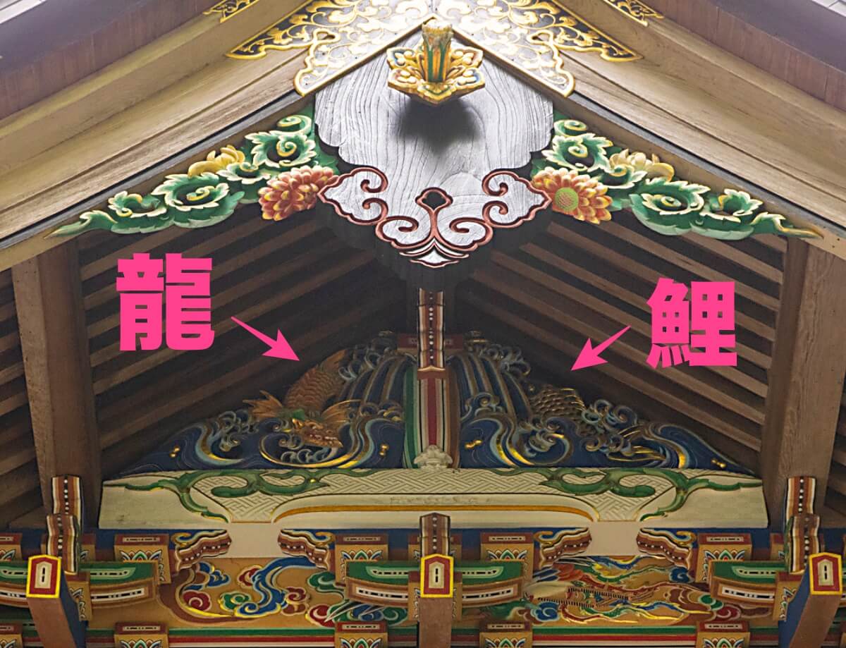 宝登山神社の本殿の背面にある「登竜門」の彫刻