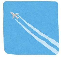 青い空に白い飛行機雲が伸びているイラスト