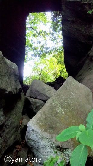 石の額縁のように見える緑の風景