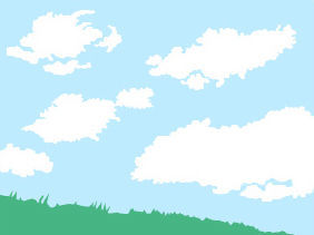 青い空に白い雲と緑色の山のイラスト
