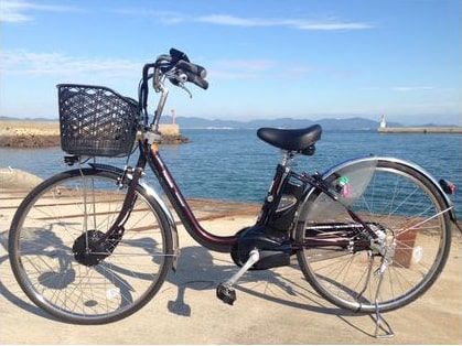 緋田石油で借りた電動レンタサイクル