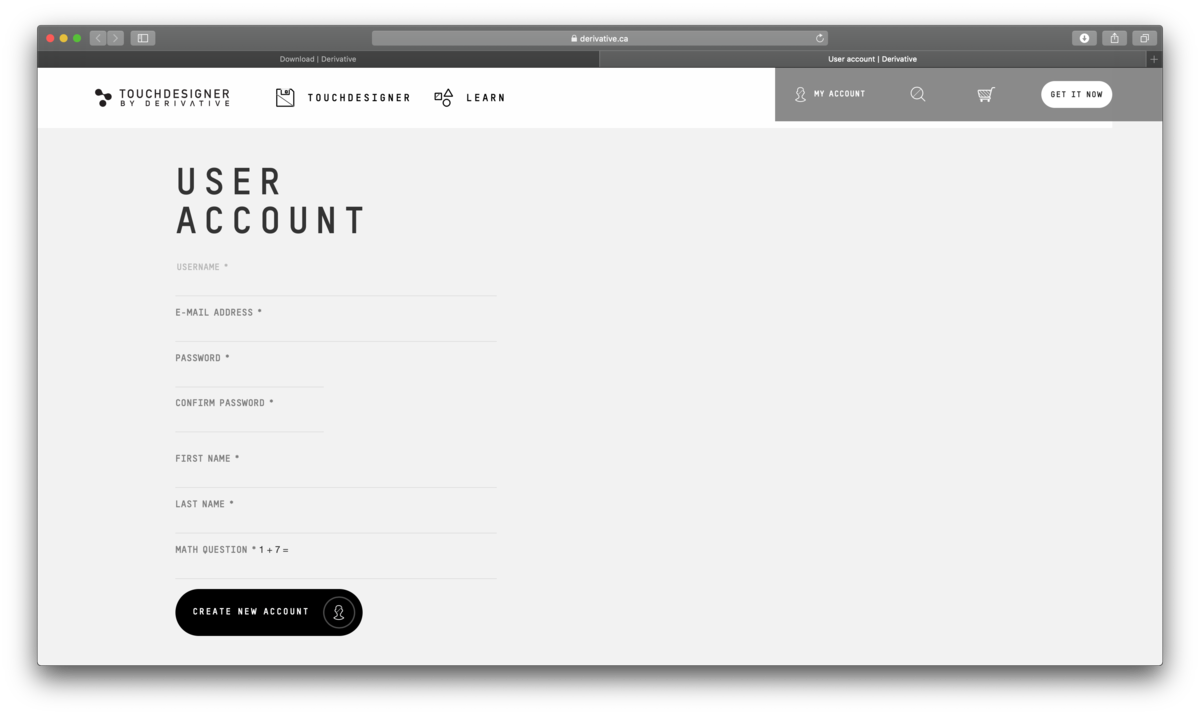 derivative社ホームページのアカウント登録画面