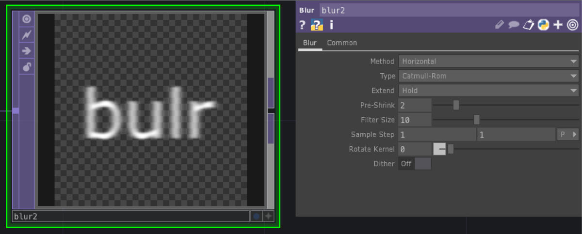 [blur TOP]のパラメーターのmethodをHorizontalに変更した画像です。
