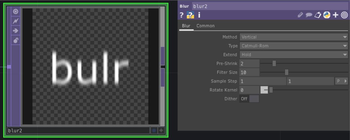 [blur TOP]のパラメーターのmethodをverticalに変更した画像です。