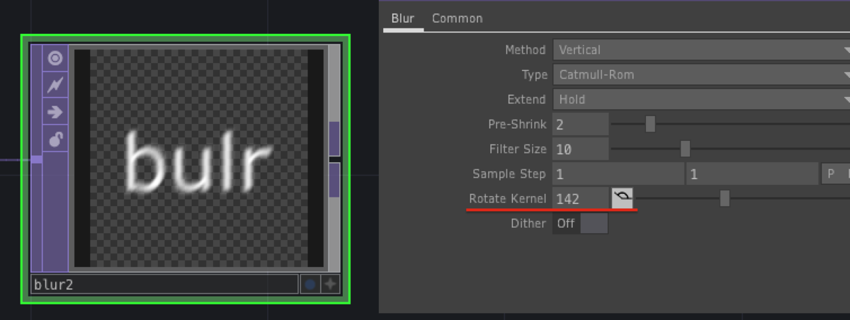 [blur TOP]のパラメーターのrotate kernelを変更した画像です。