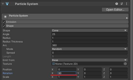 f:id:kaiho099:20201005124612p:plain unityのparticle systemのshapeに関する画像。