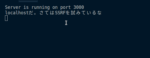 アプリケーションサーバー側でも、SSRFが試みられていることを確認できている画像です。