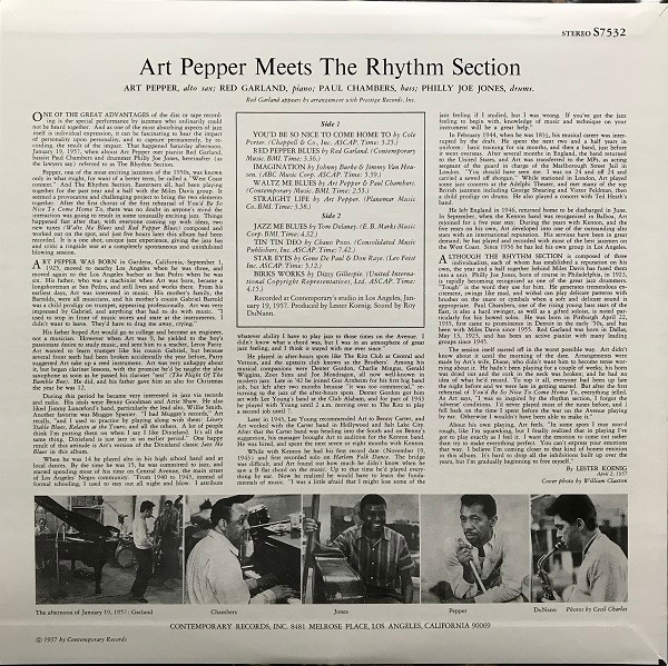 「Art Pepper Meets The Rhythm Section (Contemporary) 1957」マイルスのリズムセクションとの共演盤