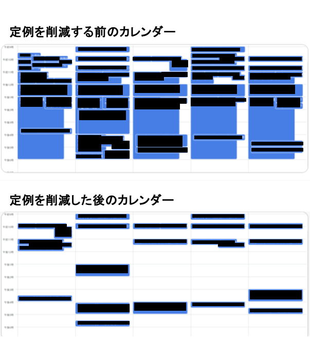 ミーティング削減施策実施の前後でのカレンダー比較
