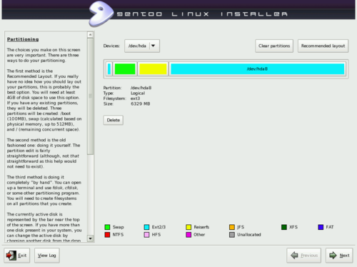 GentooInstaller 2008.0 1:パーティション編集