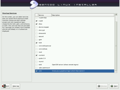 GentooInstaller 2008.0 13:サービス自動起動の選択