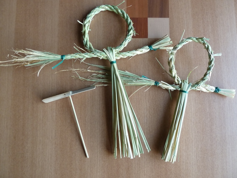 しめ縄づくり体験と 竹トンボ （高槻農林祭にて）